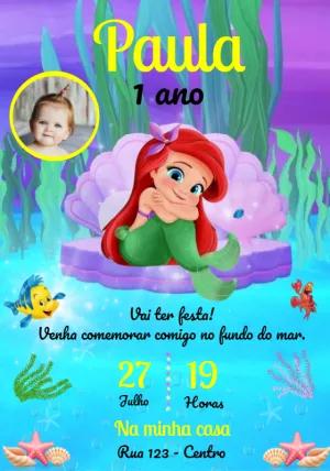Convite Aniversário A Pequena Sereia com Foto para Editar
