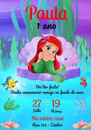 Convite Aniversário A Pequena Sereia para Editar Online