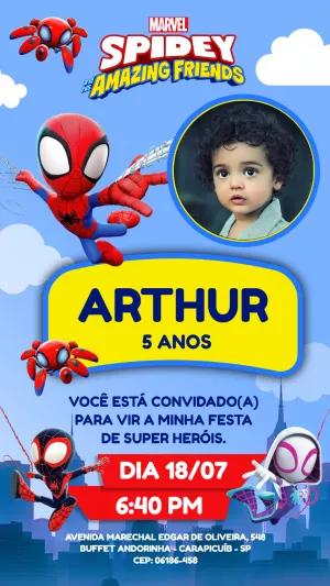 Convite Aniversário Spidey com Foto para Editar Online