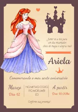 Convite de Aniversário Pequena Sereia Ariel para Editar