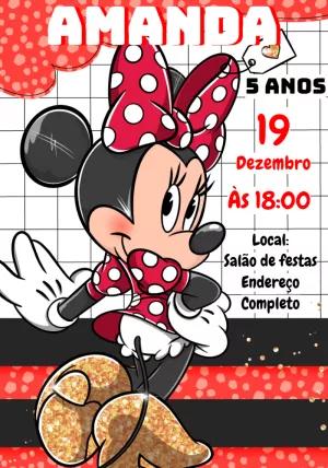 Convite de Aniversário Minnie Mouse Vermelha para Editar