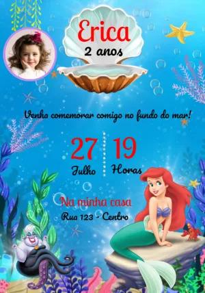 Convite Aniversário A Pequena Sereia com Foto para Editar