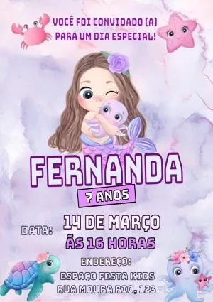 Convite de Aniversário Sereia Fofa para Editar Online