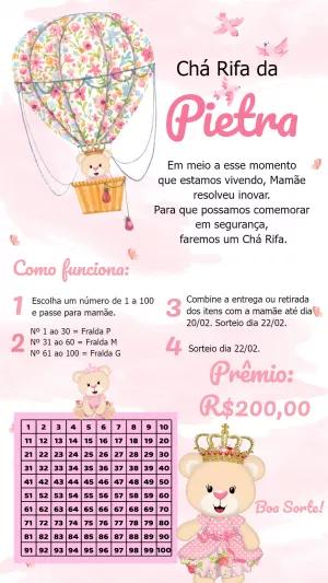 Convite Chá Rifa Ursinha Princesa para Editar Online