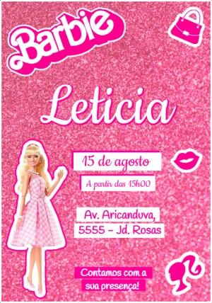 Convite Aniversário Barbie Rosa para Editar Online