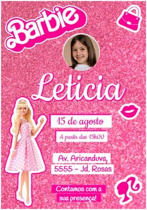 Convite de Aniversário Barbie com Foto para Editar Online
