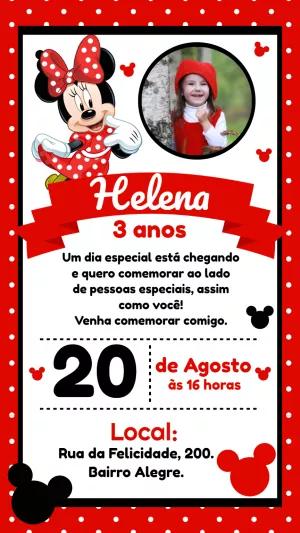 Convite Aniversário Minnie Mouse com Foto para Editar Online