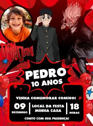 Convite de Aniversário DanDaDan com Foto para Editar Online