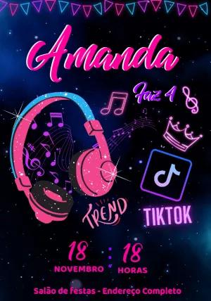 Convite de Aniversário TikTok Neon para Editar Online