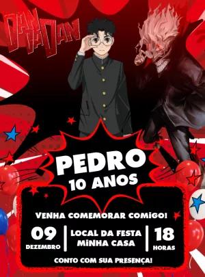 Convite de Aniversário DanDaDan com Personagens para Editar