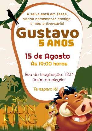 Convite Aniversário Rei Leão com Timão e Pumba para Editar