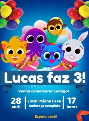 Convite de Aniversário Bolofofos com Personagens para Editar