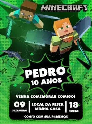 Convite de Aniversário Minecraft com Personagens para Editar