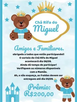 Convite Chá Rifa Ursinho Príncipe para Editar Online