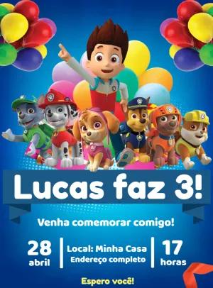 Convite Aniversário Patrulha Canina com a Turma para Editar