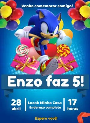 Convite de Aniversário Sonic para Editar Online e Imprimir