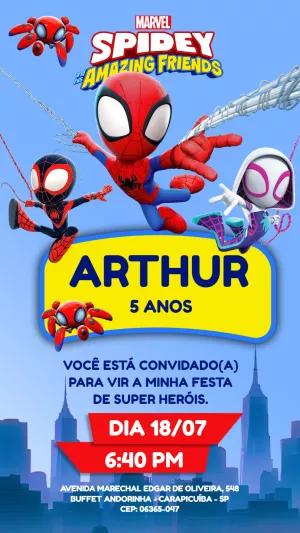 Convite Aniversário Spidey e seus Amigos para Editar Online