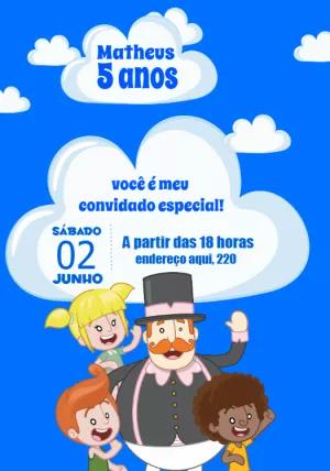Convite Aniversário Mundo Bita com Personagens para Editar Online