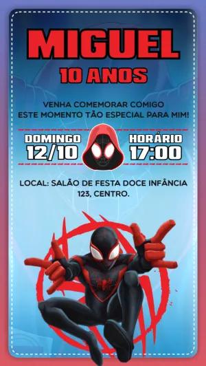 Convite Aniversário Homem Aranha Aranhaverso para Editar Online