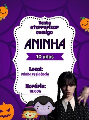 Convite Aniversário Wandinha Addams para Editar Online