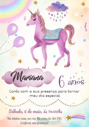 Convite de Aniversário Unicórnio Glitter para Editar Online