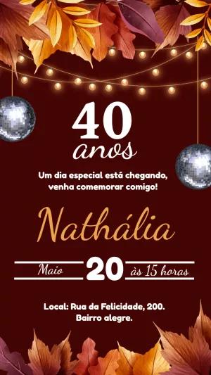 Convite de Aniversário Outono com Folhas Secas para Editar