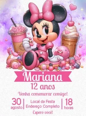 Convite de Aniversário Minnie Rosa para Editar Online