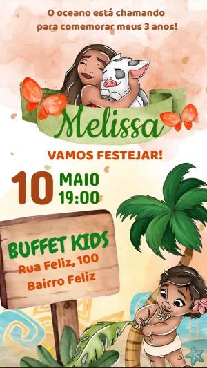 Convite de Aniversário Moana Baby para Editar Online