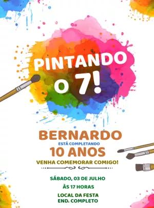 Convite de Aniversário Pintando o 7 Aquarela para Editar Online