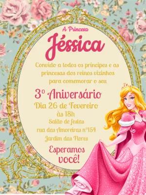 Convite Aniversário Bela Adormecida para Editar Online