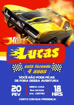 Convite de Aniversário Carros de Corrida para Editar Online