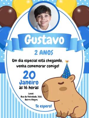 Convite Aniversário Capivara Azul com Foto para Editar Online