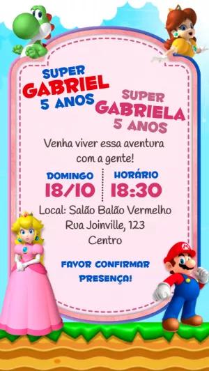 Convite Duplo Aniversário Super Mario World para Editar Online