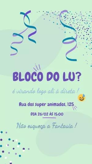 Convite Aniversário Bloco de Carnaval com Confetes para Editar
