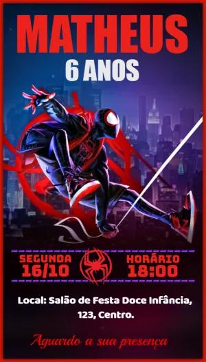 Convite Aniversário Homem Aranha Aranhaverso para Editar Online