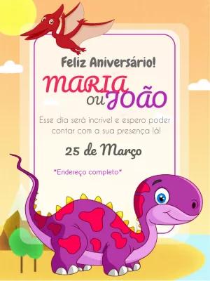Convite de Aniversário Dinossauro para Editar Online