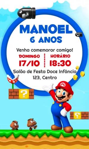 Convite Aniversário Super Mario Bros para Editar Online