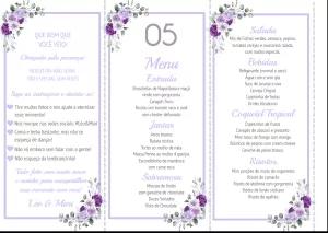 Menu de Casamento Floral Lavanda para Editar Online
