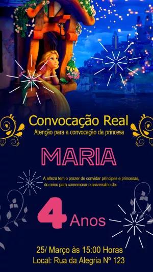 Convite Aniversário Enrolados com Rapunzel para Editar Online