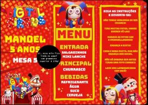 Cardápio de Aniversário Digital Circus com Personagens para Editar