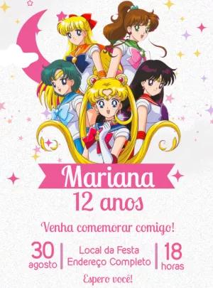 Convite de Aniversário Sailor Moon com Personagens para Editar