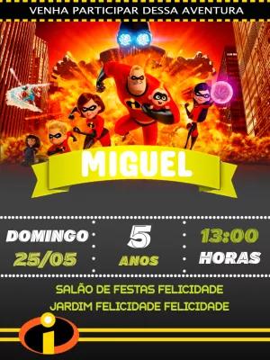 Convite de Aniversário Os Incríveis com Personagens para Editar