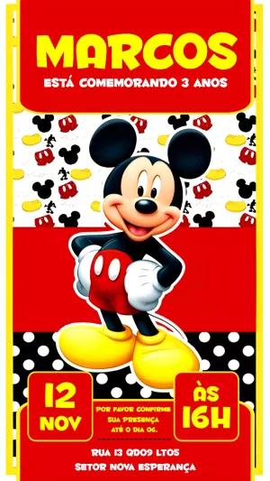 Convite de Aniversário Mickey Mouse Clássico para Editar Online
