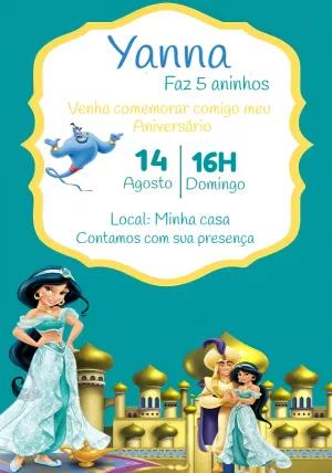 Convite de Aniversário Jasmine e Aladdin para Editar Online