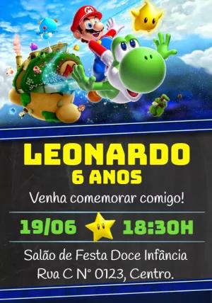 Convite de Aniversário Super Mario e Yoshi para Editar Online