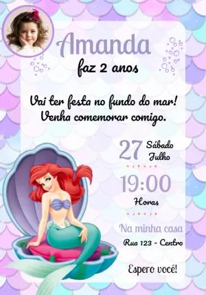 Convite de Aniversário A Pequena Sereia com foto para Editar