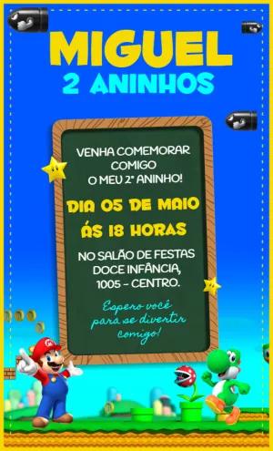 Convite de Aniversário Super Mario Bros para Editar Online