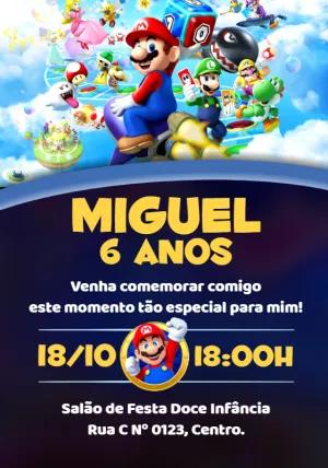 Convite de Aniversário Super Mario Bros Editável Online