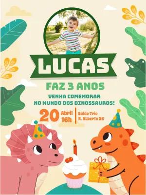 Convite de Aniversário Dinossauro com Foto para Editar Online