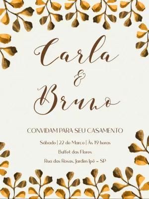 Convite de Casamento Rústico com Folhas de Outono para Editar
